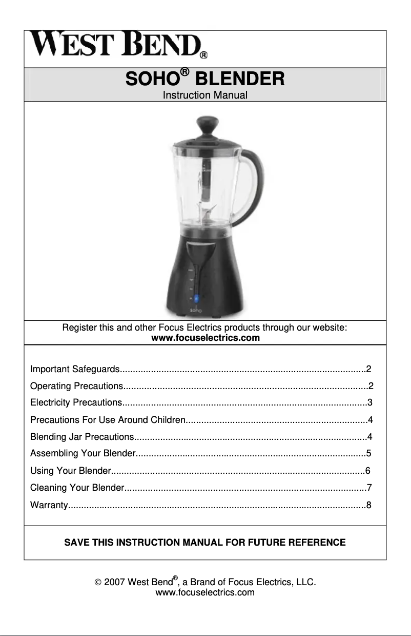 Página 1 del manual Manual de usuario WestBend SHBL100