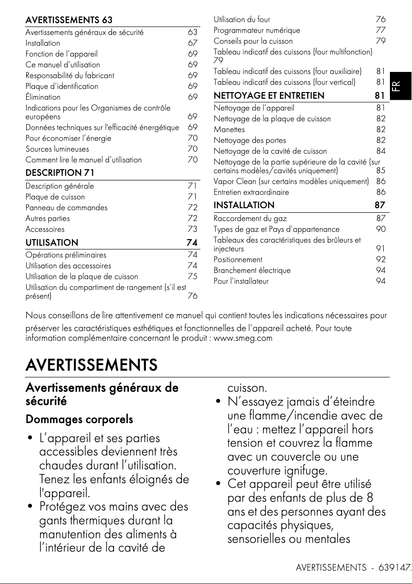 Page n°1 - Manuel utilisateur Smeg TR93BL