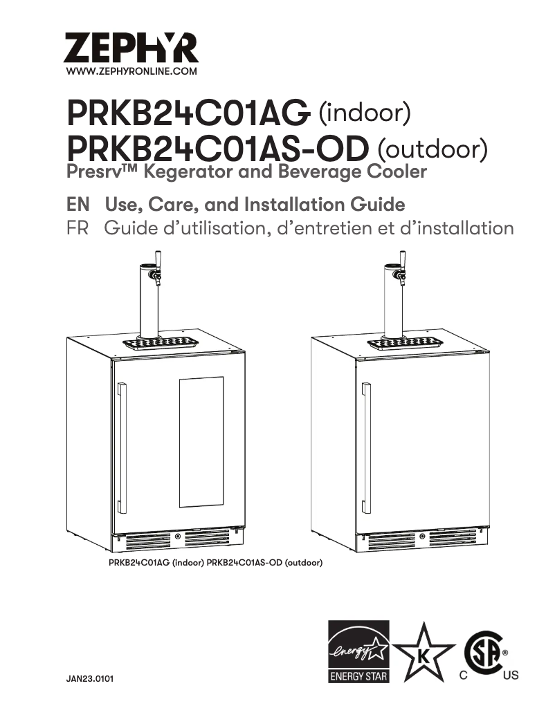 Page 1 de la notice Manuel utilisateur Zephyr Presrv PRKB24C01AG