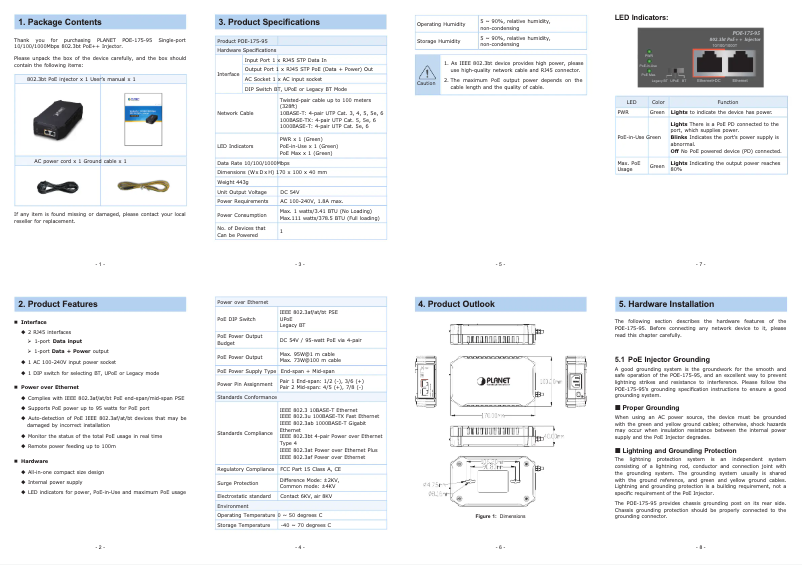 Page 1 de la notice Manuel utilisateur Planet POE-175-95