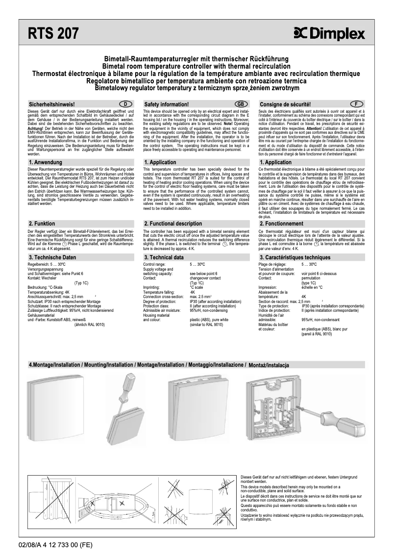 Page n°1 - Manuel utilisateur Dimplex RTS 207