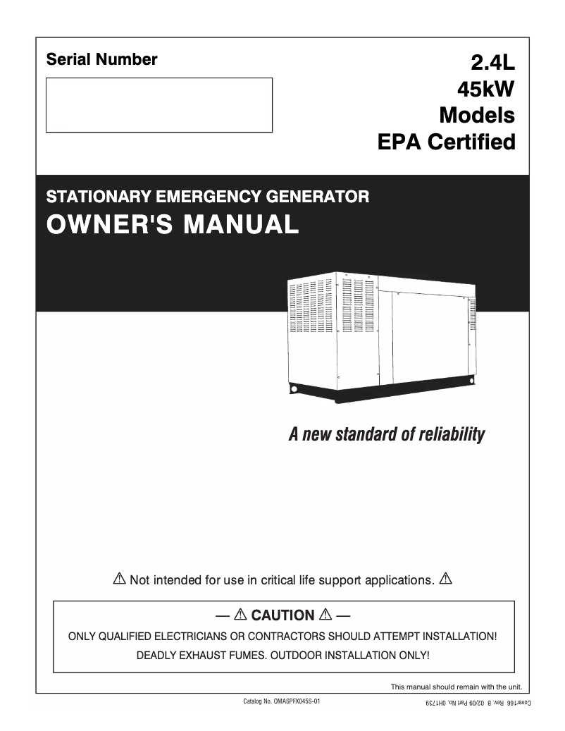 Page n°1 - Manuel utilisateur Generac QT04524JNSN