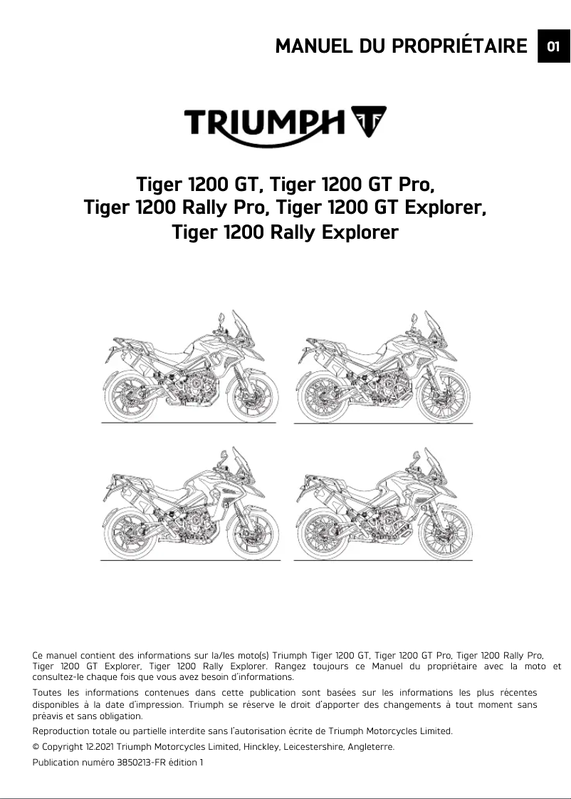 Page 1 de la notice Manuel utilisateur Triumph Tiger 1200 GT (2022)