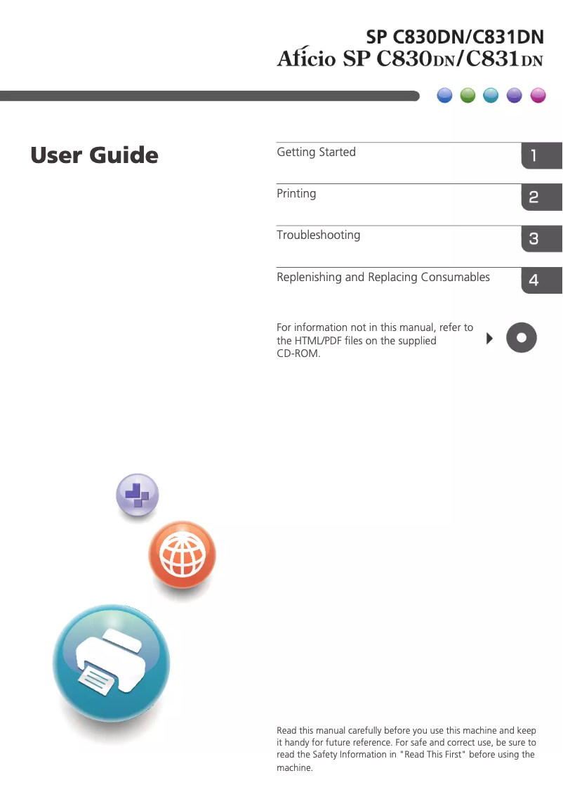 Page 1 de la notice Manuel utilisateur Ricoh Aficio SP C830DN