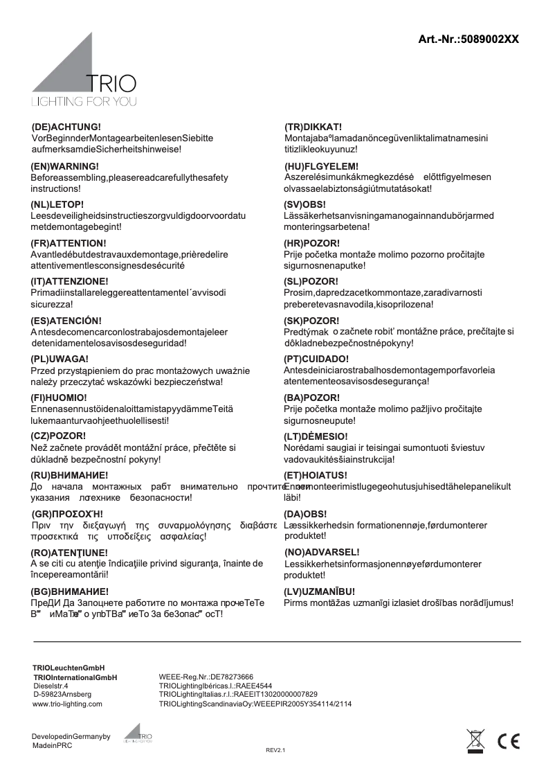 Page 1 de la notice Manuel utilisateur Trio Lighting Baroness 508900242