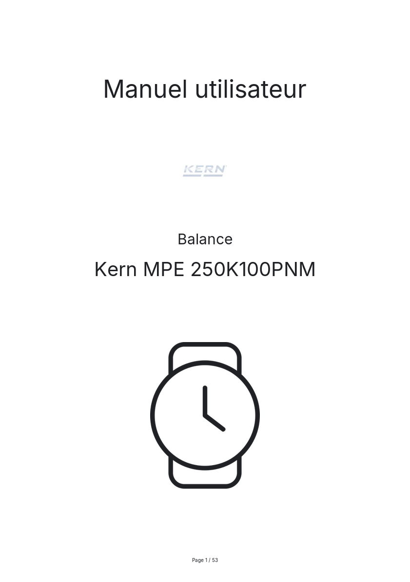 Page n°1 - Manuel utilisateur Kern MPE 250K100PNM