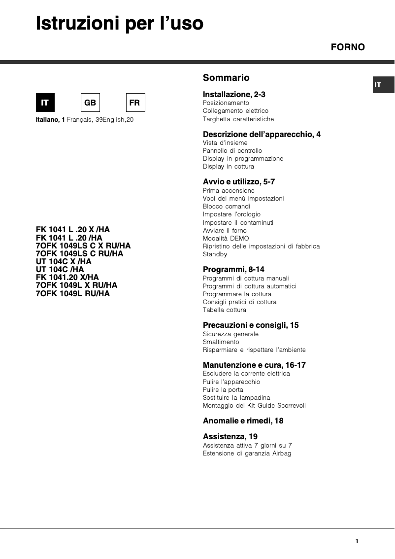 Imagen de la primera página del manual del dispositivo FK 1041L .20 X/HA