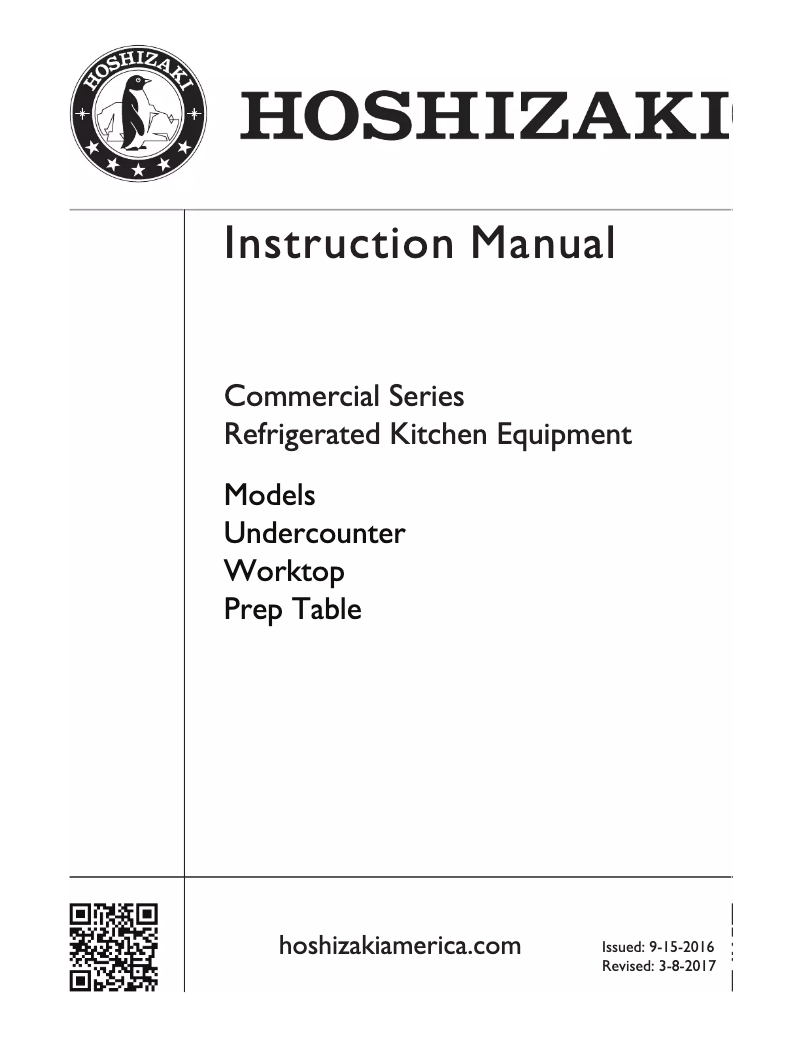 Page 1 de la notice Manuel utilisateur Hoshizaki Commercial CRMR72