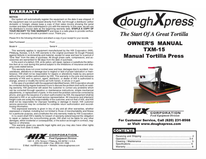 Page 1 de la notice Manuel utilisateur DoughXpress TXM-15