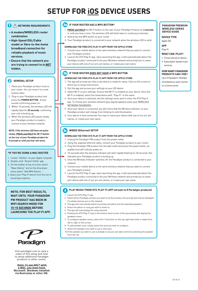 Page 1 de la notice Guide de démarrage rapide Paradigm PW AMP