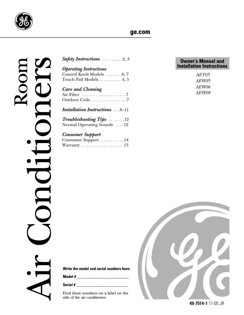 Imagen de la primera página del manual del dispositivo AEW05LJ