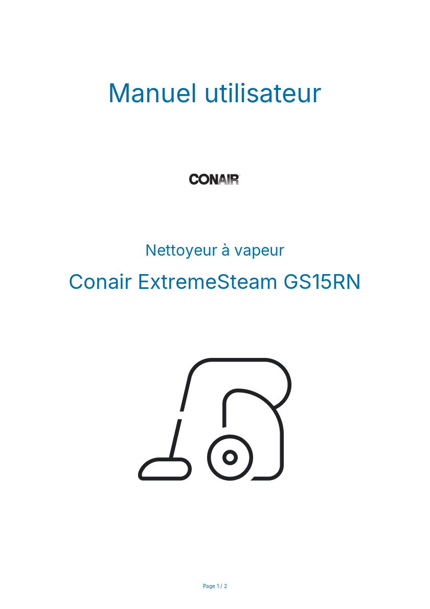Image de la première page du manuel de l'appareil ExtremeSteam GS15RN