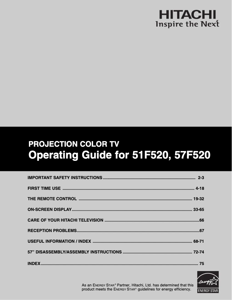 Page 1 de la notice Manuel utilisateur Hitachi 51F520