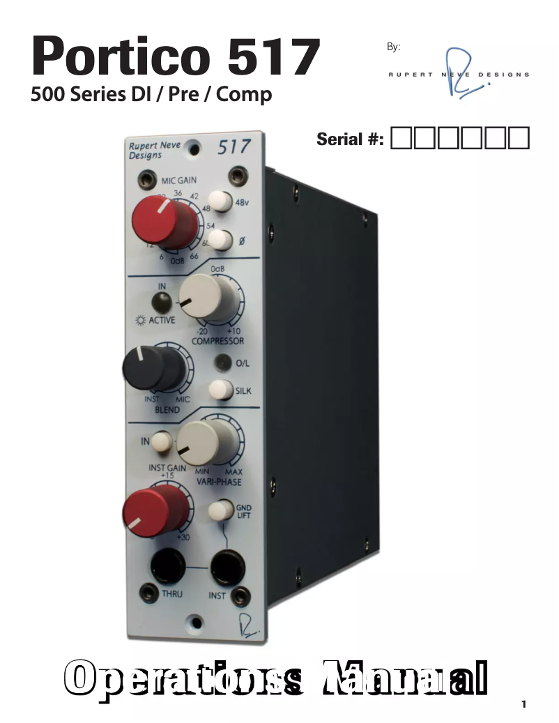 Page 1 de la notice Manuel utilisateur Rupert Neve Designs Portico 517