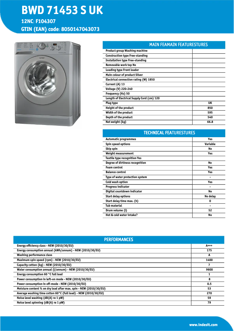 Image de la première page du manuel de l'appareil BWD 71453 S UK