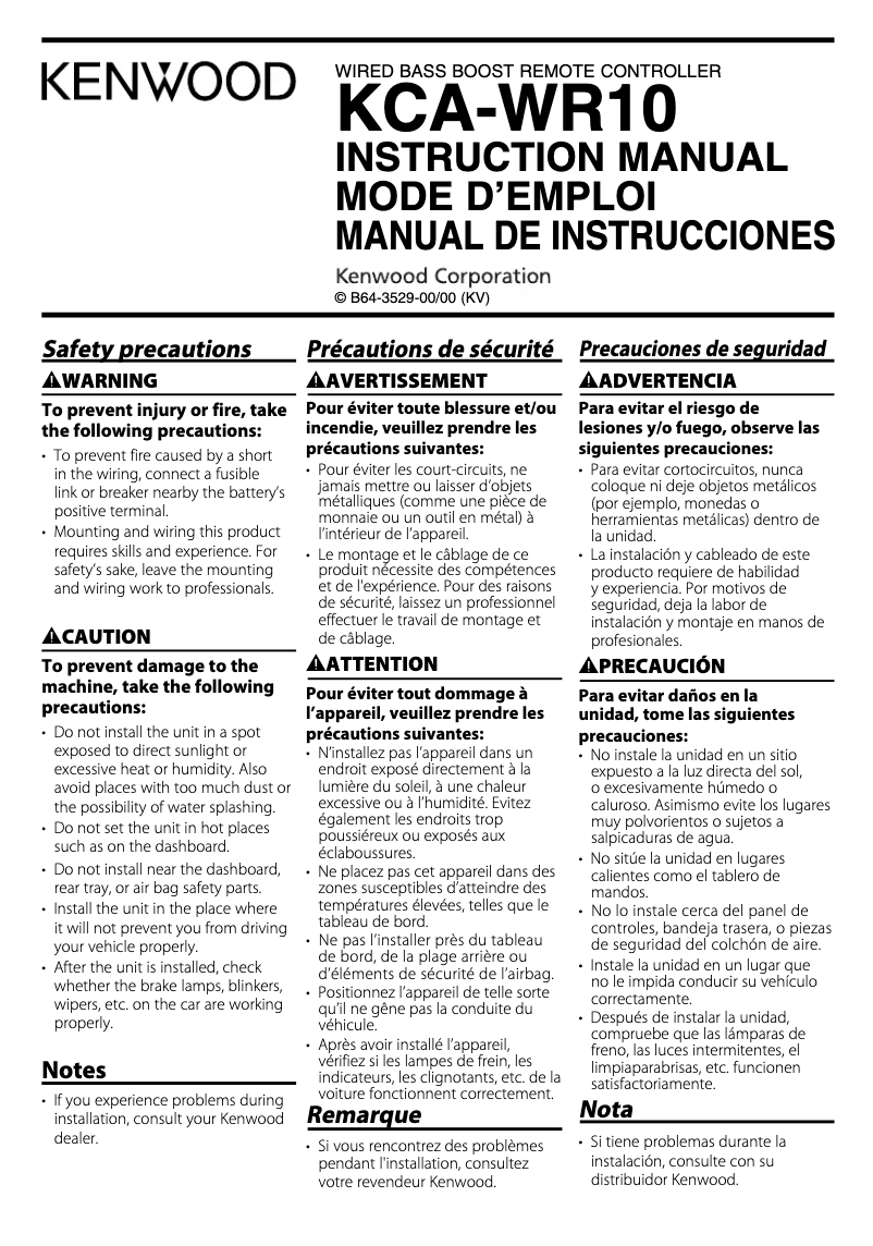 Page n°1 - Manuel utilisateur Kenwood KCA-WR10