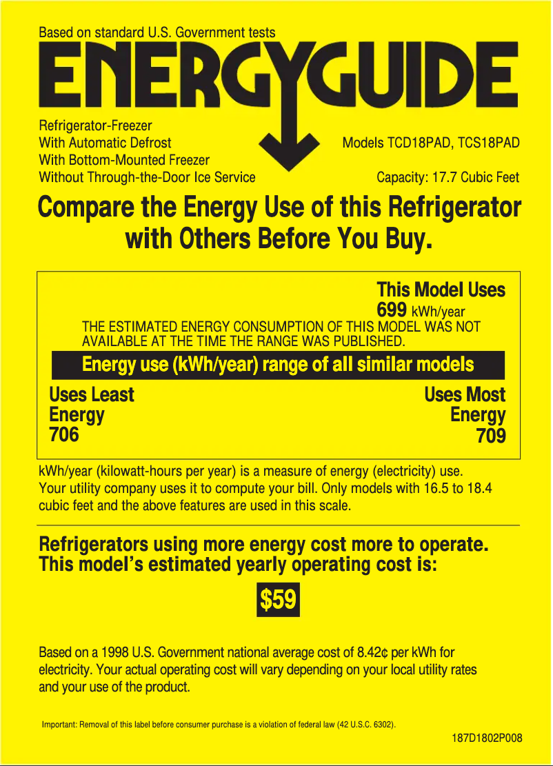 Page n°1 - Label énergétique GE Profile TCS18PADLBS