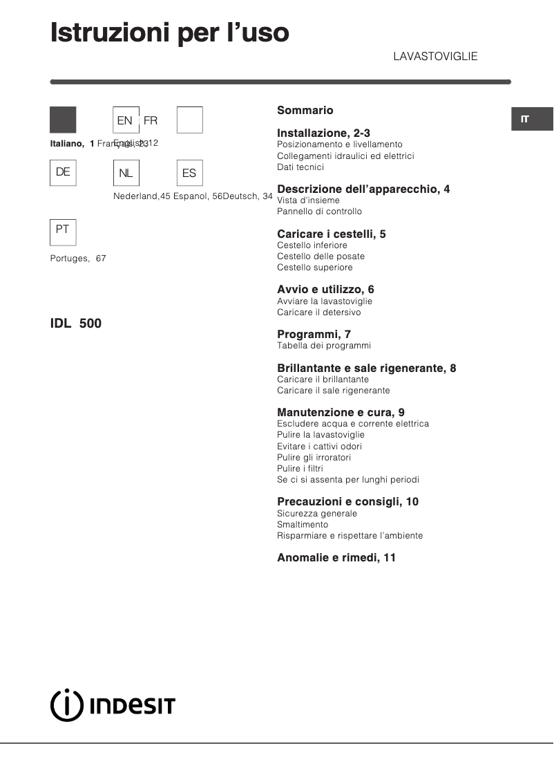 Page n°1 - Manuel utilisateur Indesit IDL 500 S
