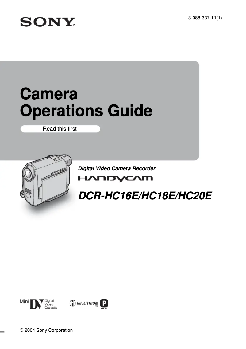 Page n°1 - Manuel utilisateur Sony DCR-HC18