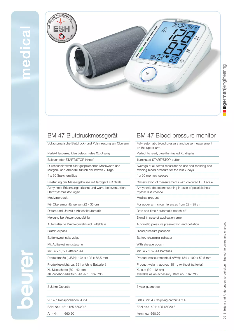 Page 1 de la notice Fiche technique Beurer BM 47