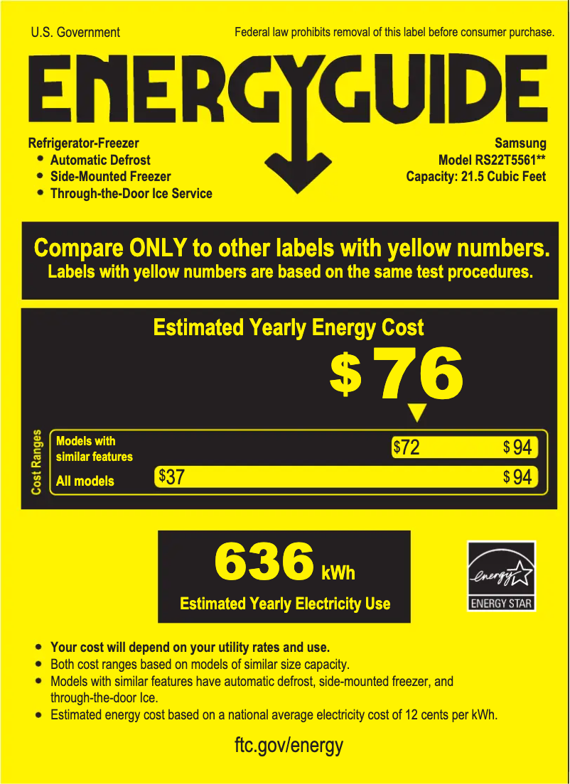 Page n°1 - Label énergétique Samsung RS22T5561SR/AA