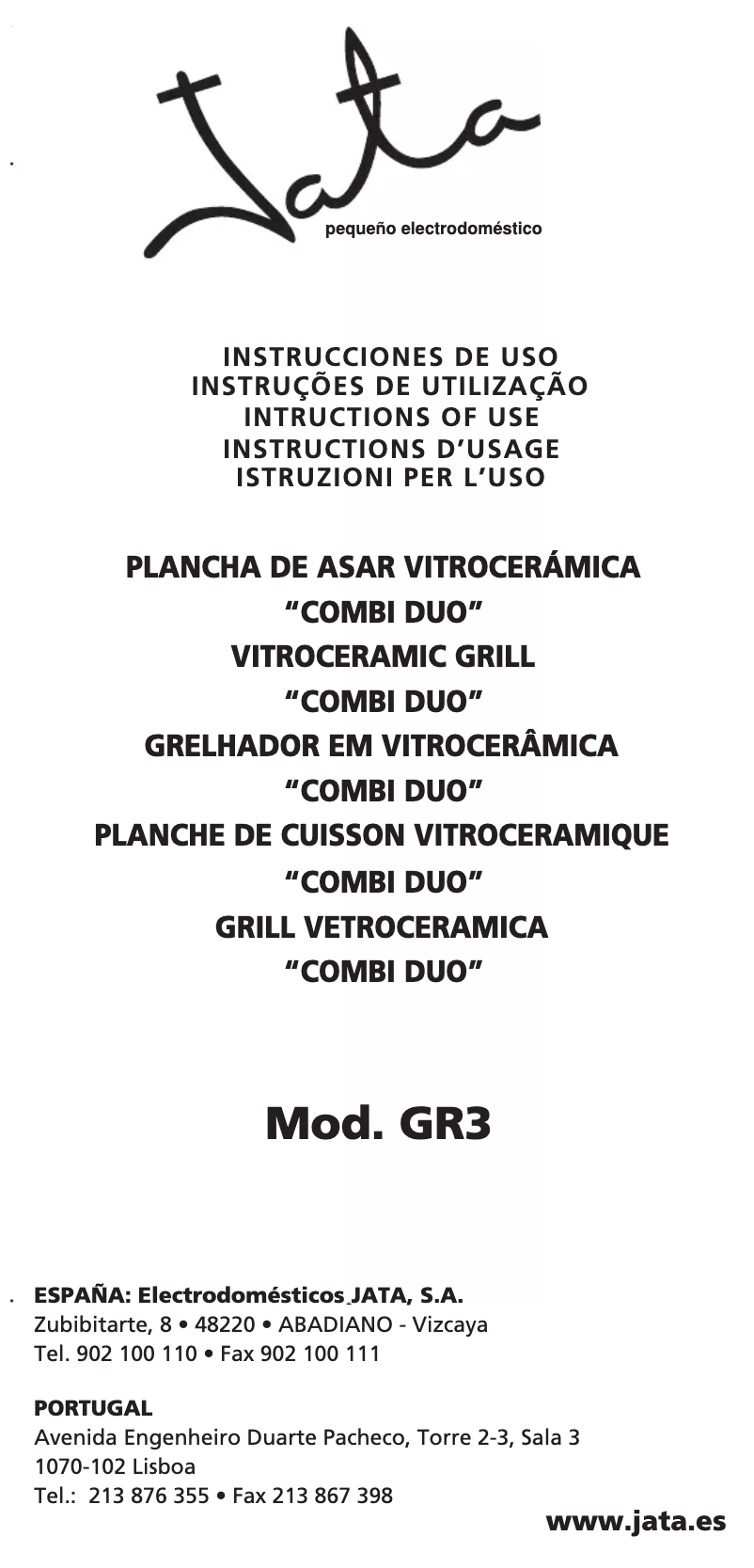 Page 1 de la notice Manuel utilisateur Jata GR3A