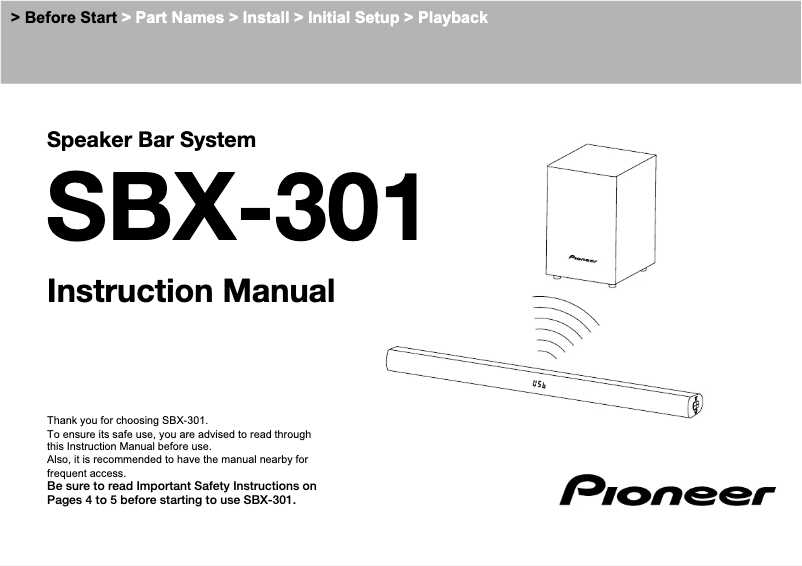 Page 1 de la notice Manuel utilisateur Pioneer SBX-301