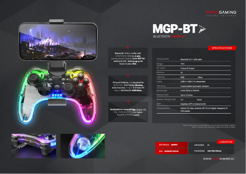 Page n°1 - Fiche technique Mars Gaming MGP-BT