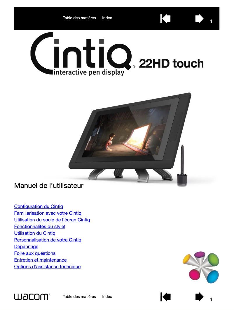 Page 1 de la notice Manuel utilisateur Wacom Cintiq 22HD Touch