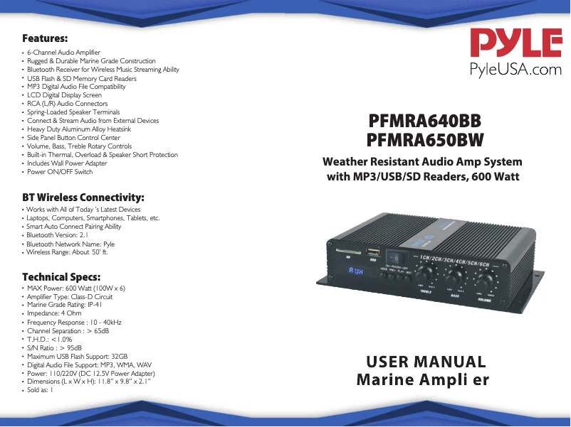 Imagen de la primera página del manual del dispositivo PFMRA650BW