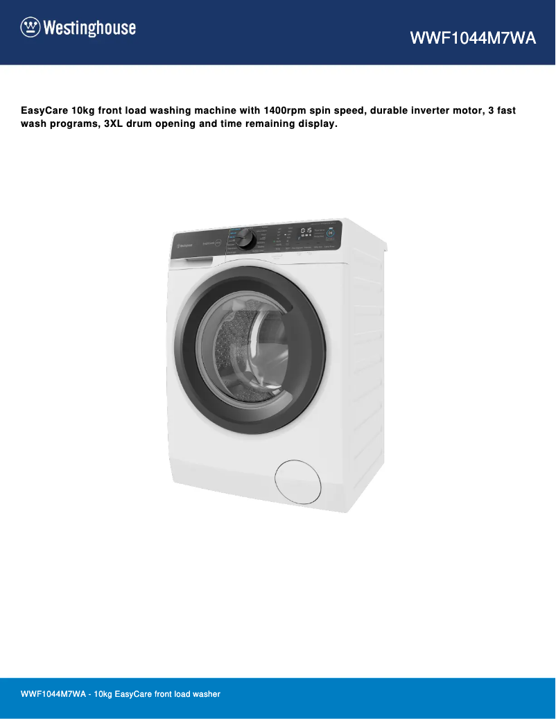 Page 1 de la notice Fiche technique Westinghouse WWF1044M7WA