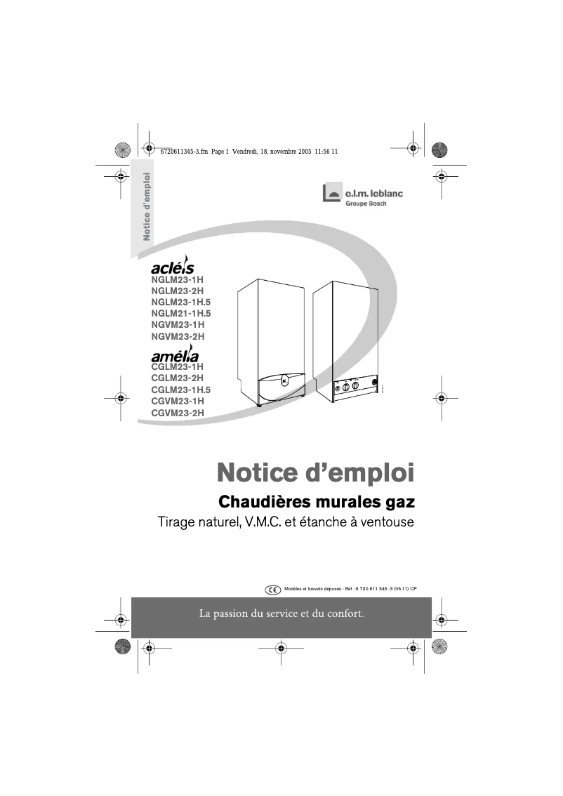 Page 1 de la notice Manuel utilisateur e.l.m. leblanc Acléis NGLM23-1H
