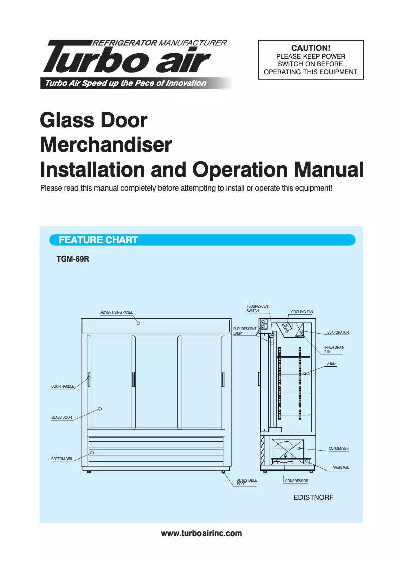 Page 1 de la notice Manuel d'utilisation et d'entretien Turbo air TGM-69R