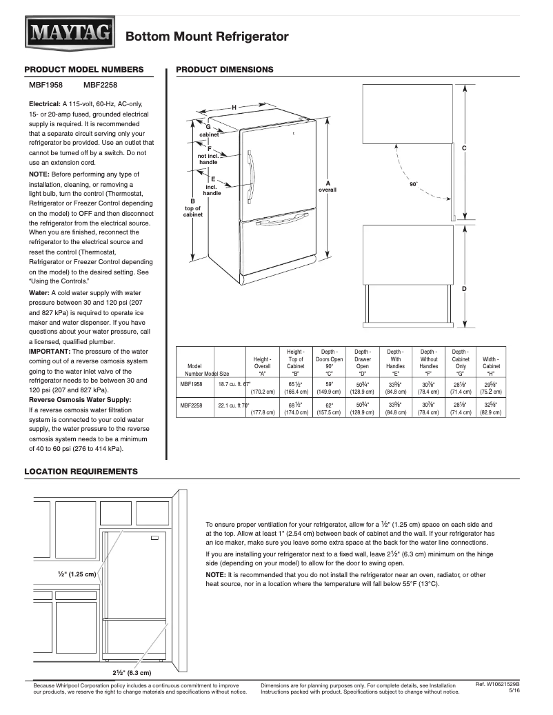 Page 1 de la notice Manuel utilisateur Maytag MBF1958FE