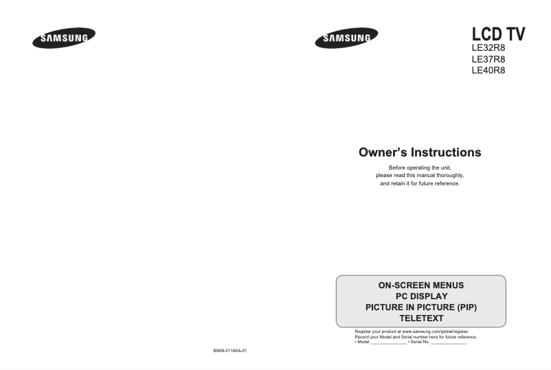 Page 1 de la notice Manuel utilisateur Samsung LE40R84B