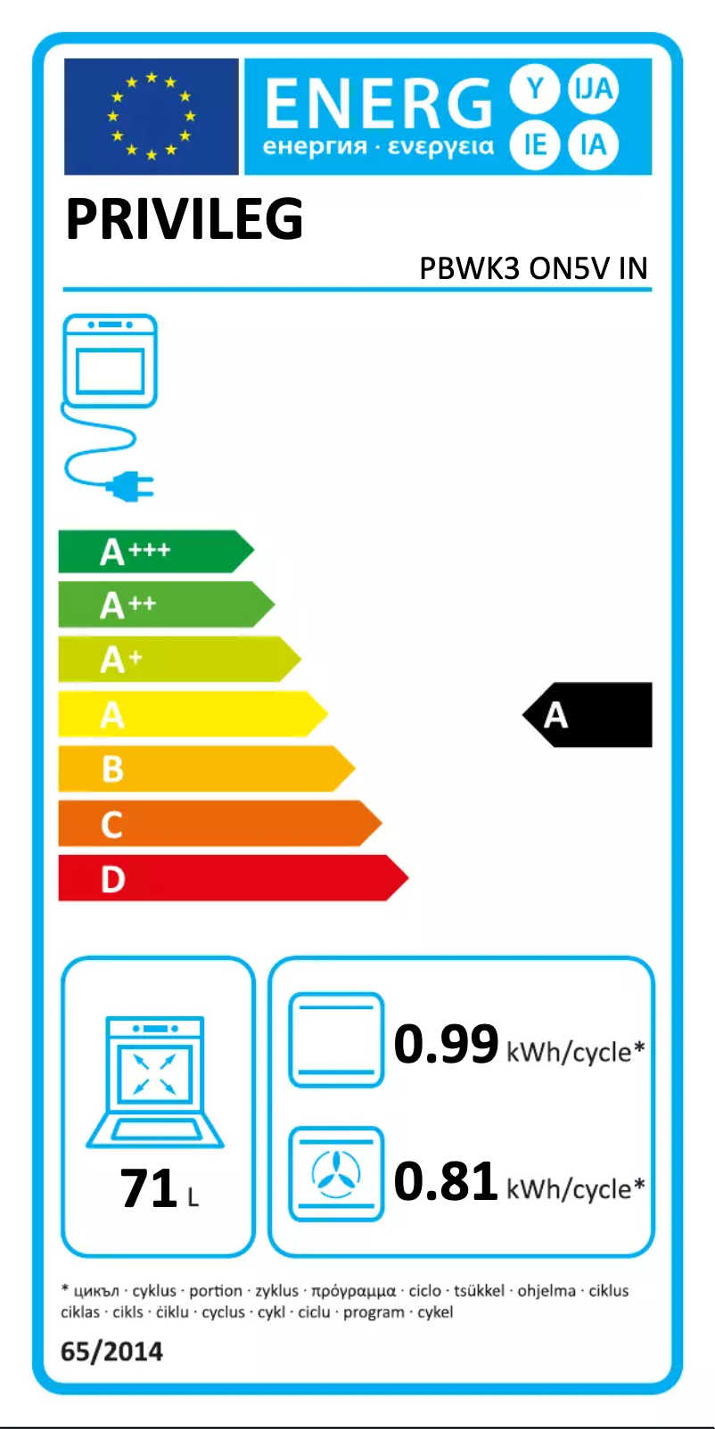 Page n°1 - Label énergétique Privileg PBWK3 ON5V IN