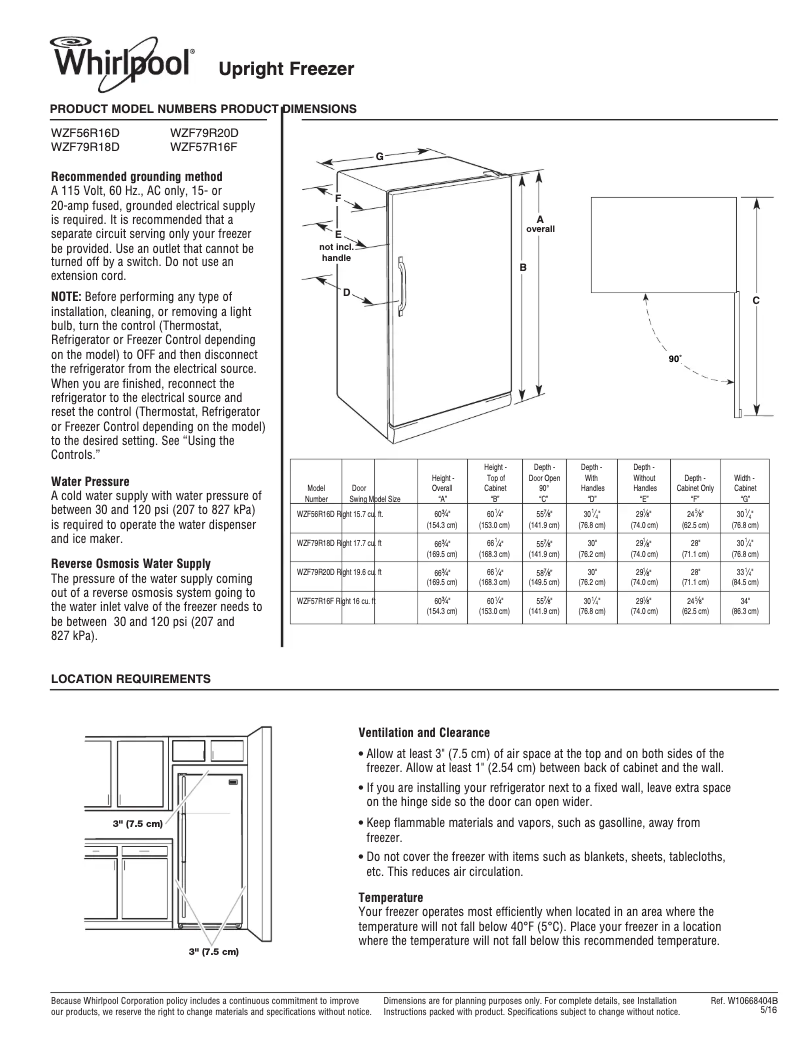 First page image of the manual for WZF57R16F