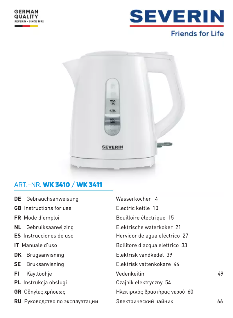 Page n°1 - Fiche technique Severin WK 3410