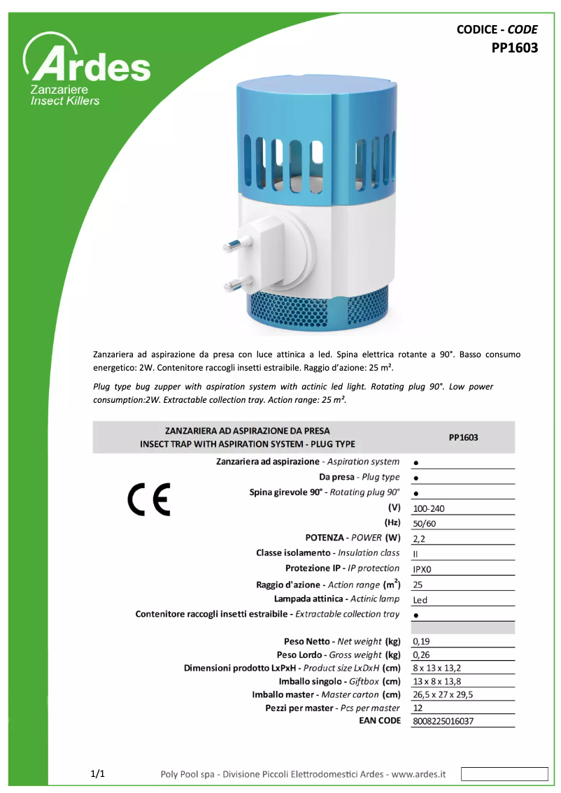 Página 1 del manual Ficha técnica Ardes PP1603