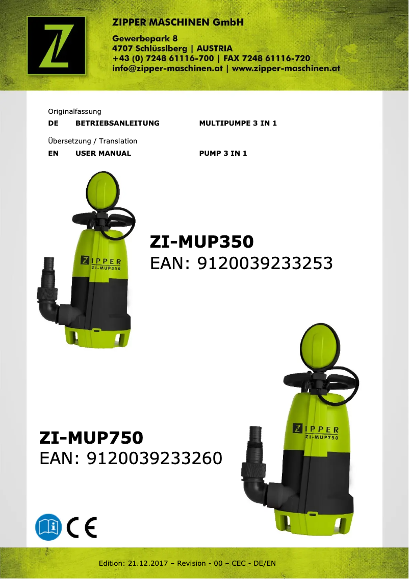 Page 1 de la notice Manuel utilisateur Zipper ZI-MUP350