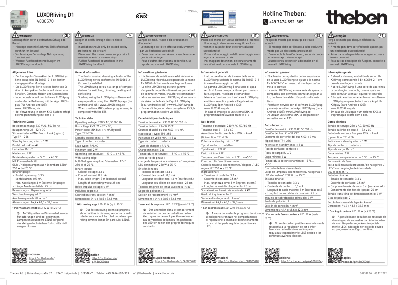 Page n°1 - Manuel utilisateur Theben LUXORliving D1