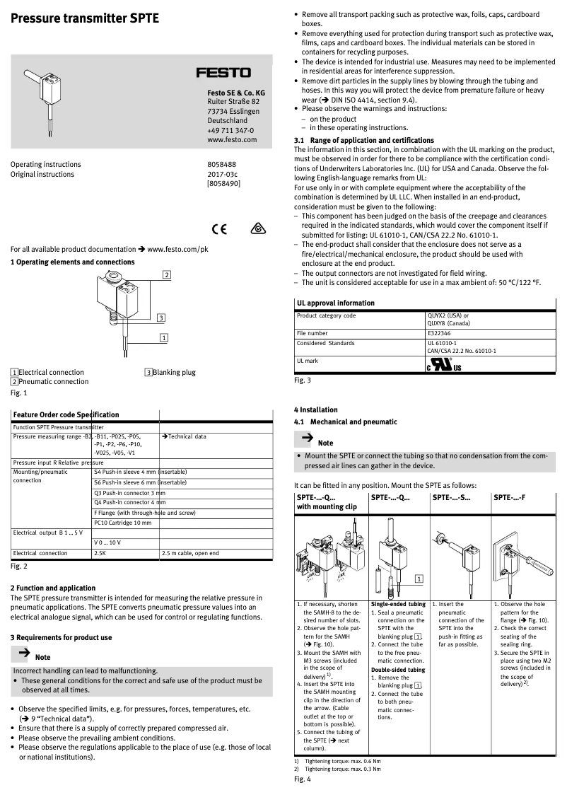 Page 1 de la notice Manuel utilisateur Festo SPTE-P10R-S6-V-2.5K