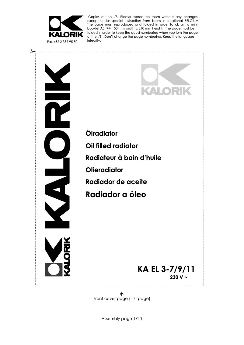 Página 1 del manual Manual de usuario Kalorik KA EL 3-7