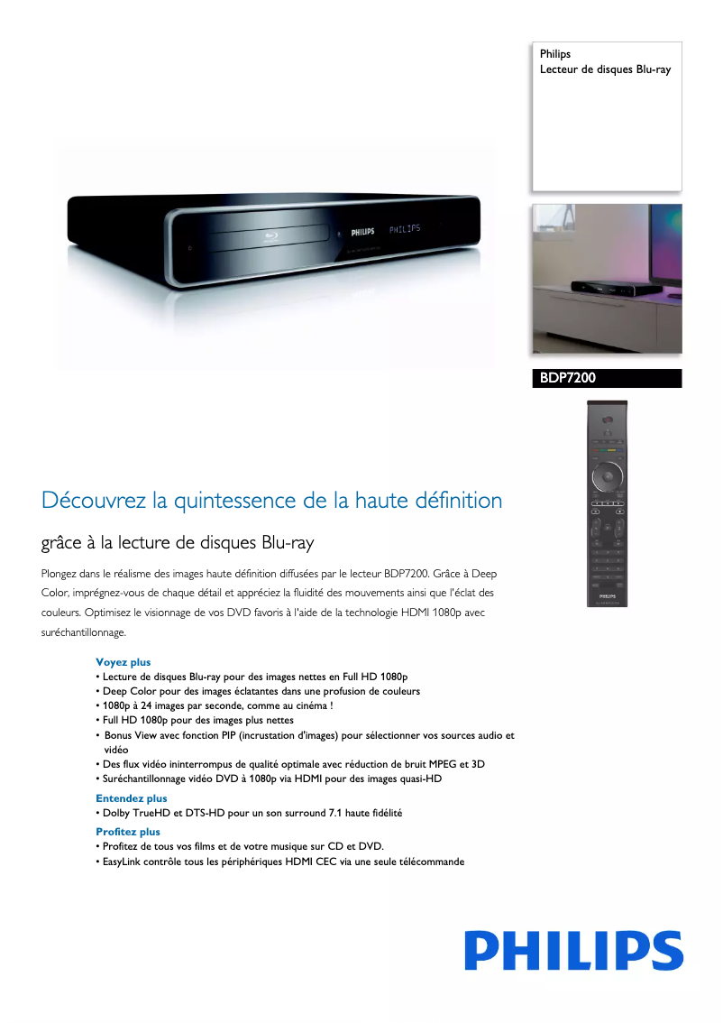 Imagen de la primera página del manual del dispositivo BDP7200