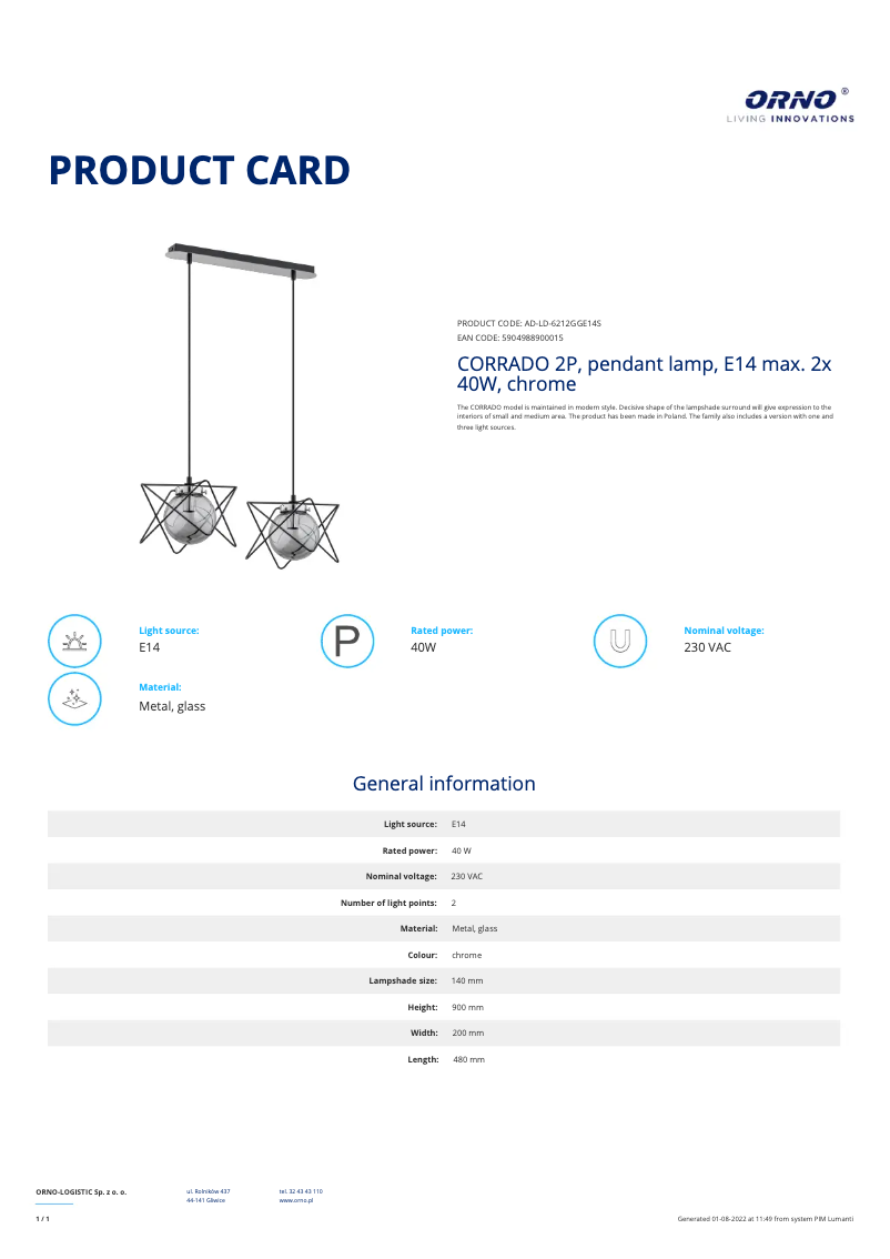 Page n°1 - Fiche technique Adviti AD-LD-6212GGE14S