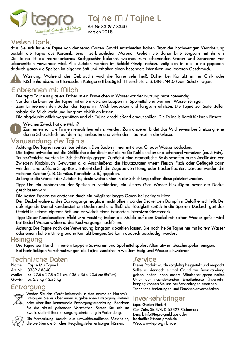 Page 1 de la notice Manuel utilisateur tepro Tajine L