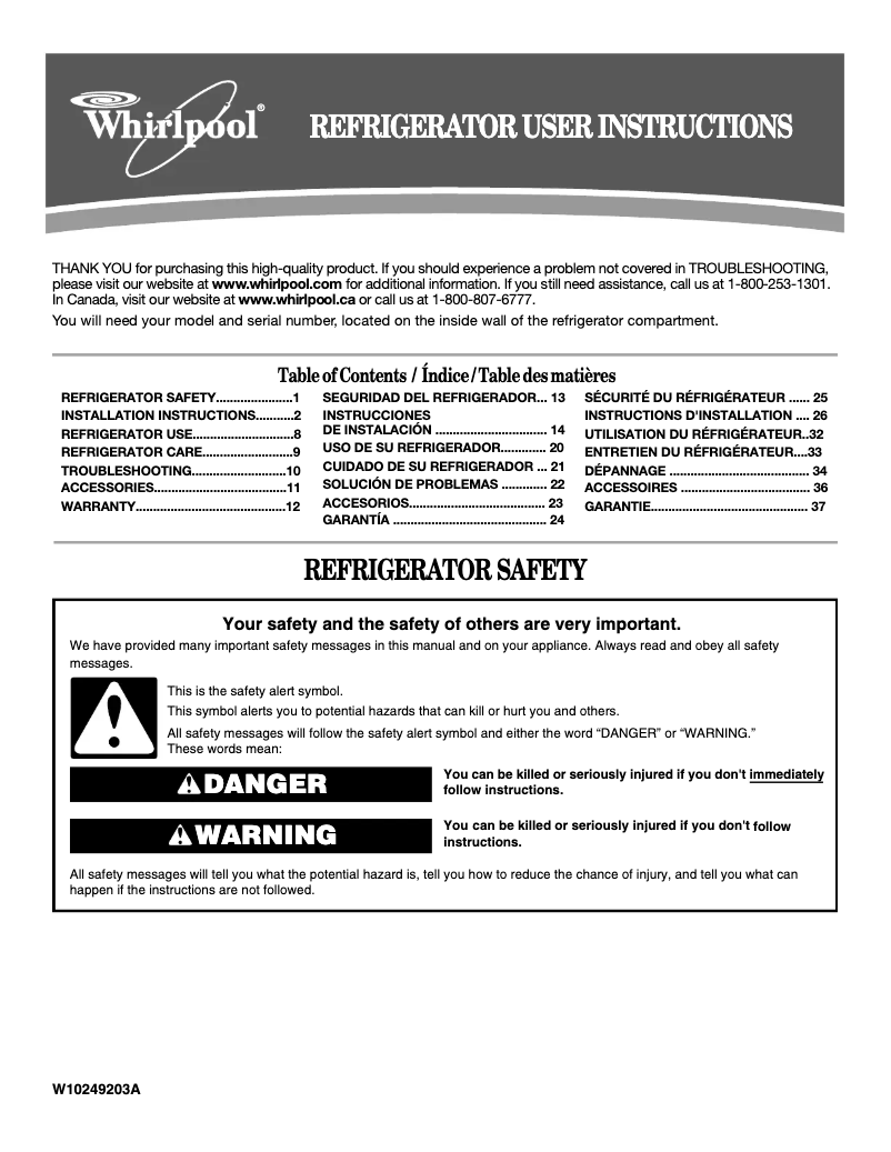 Página 1 del manual Manual de usuario Whirlpool ET8WTKXKQ