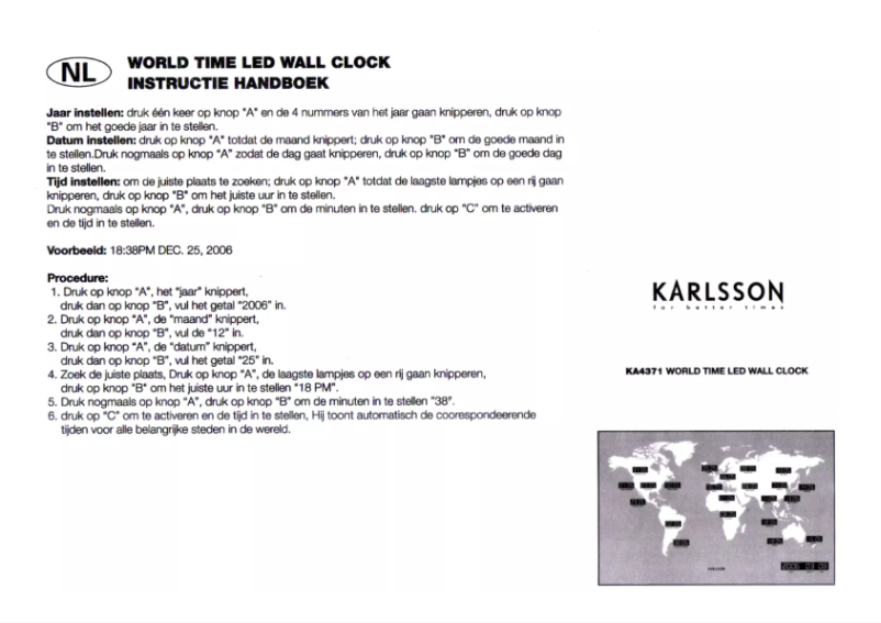 Page 1 de la notice Manuel utilisateur Karlsson World Time LED KA4371