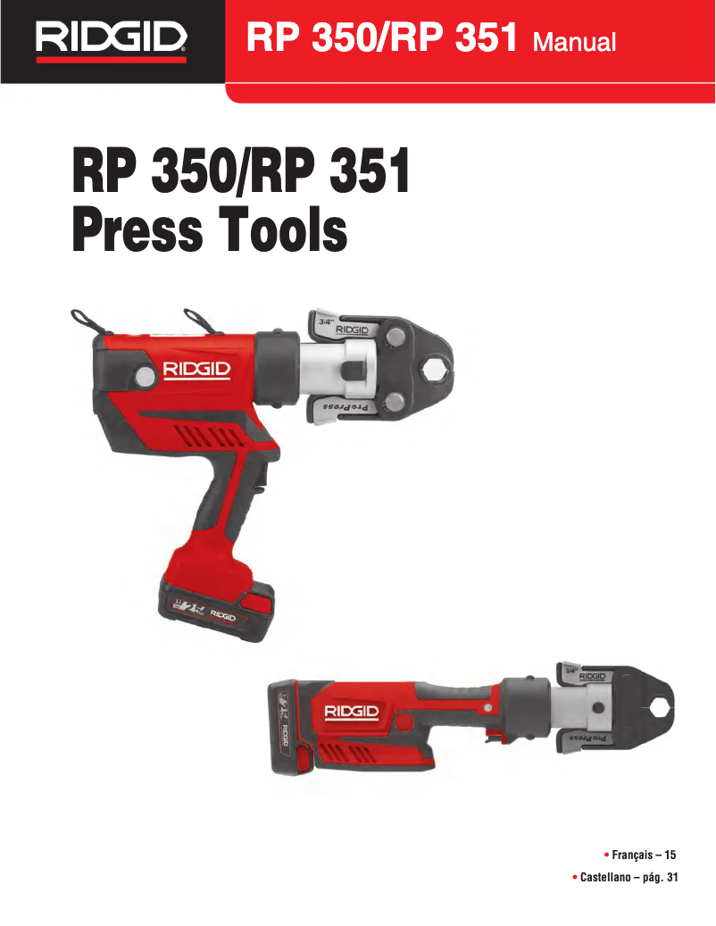 Página 1 del manual Manual de usuario Ridgid RP 350