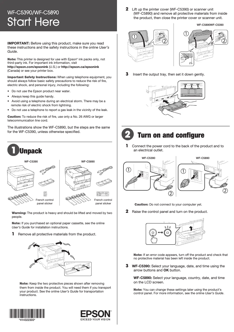 Page n°1 - Guide d'installation Epson WorkForce Pro WF-C5390
